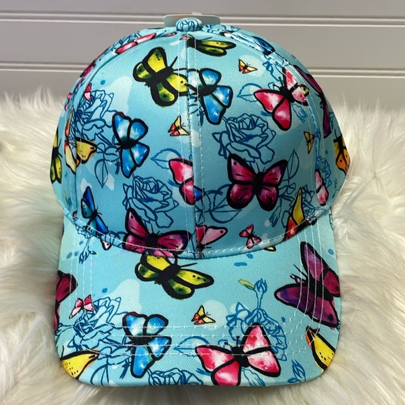 Butterfly 🦋 Turquoise with Multicolored Butterflies Baseball Cap - Picture 2 of 12